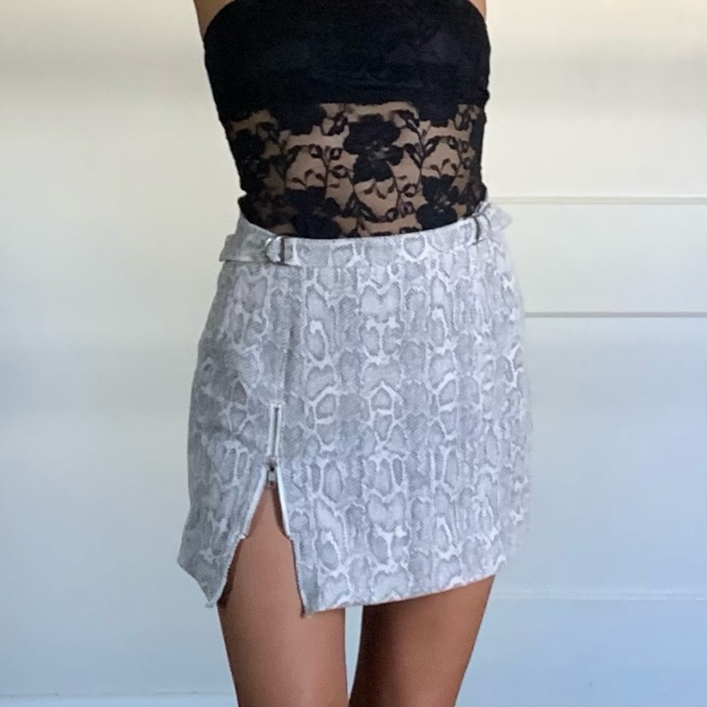 Free People snake print white mini skirt